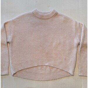 BERSHKA Girls High Low Cropped Pullover Sweater Cream Pink Size XS (Bx 22)